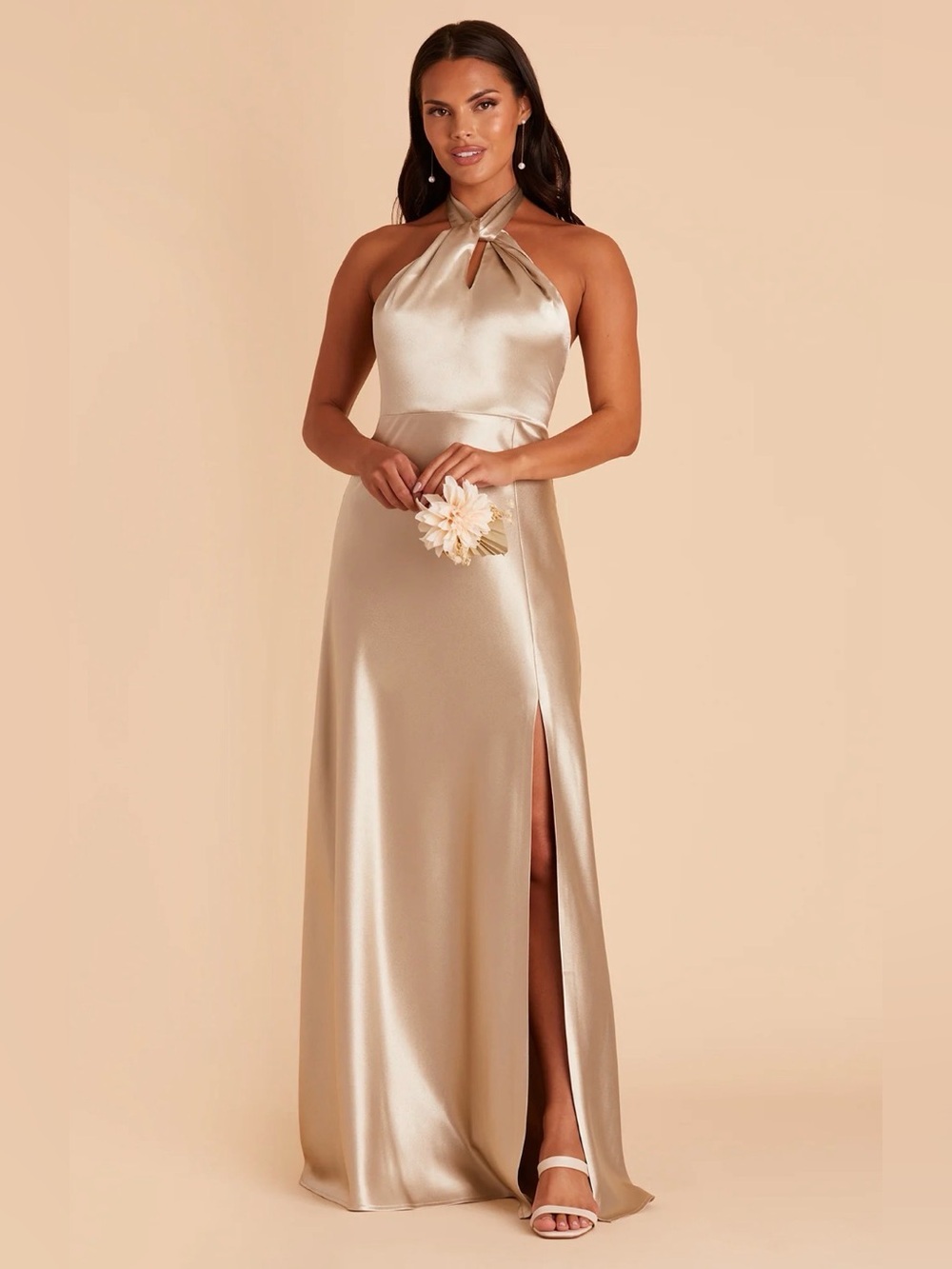 Birdy Grey Monica Dress L Neutral Champagne Satin Shiny Bridesmaid Dress